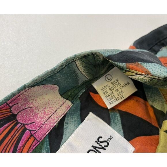 Stock Options Floral All Over Print Silk Shirt Men Large Short Sleeve - Picture 5 of 6